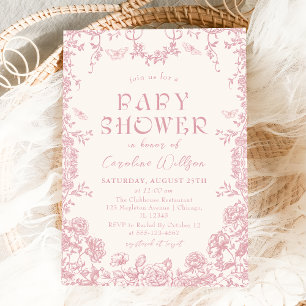 Invitation baby shower de la Chinoiserie rose