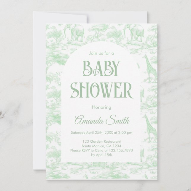Invitation Baby shower de la Chinoiserie verte Toile de Jouy (Devant)