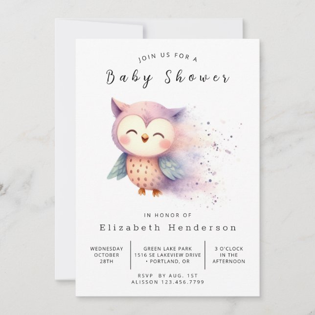 Invitation Baby shower de la Chouette blanche Boho (Devant)