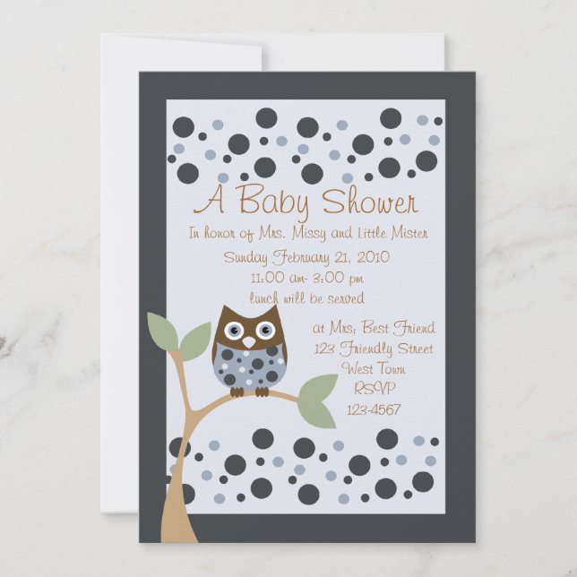 Invitation Baby shower de la Chouette bleue (Devant)