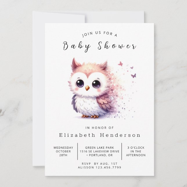 Invitation Baby shower de la Chouette de Boho Forest (Devant)