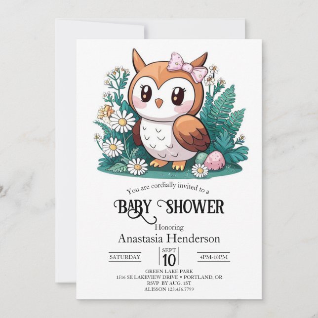 Invitation Baby shower de la Chouette forestière de Woodland (Devant)