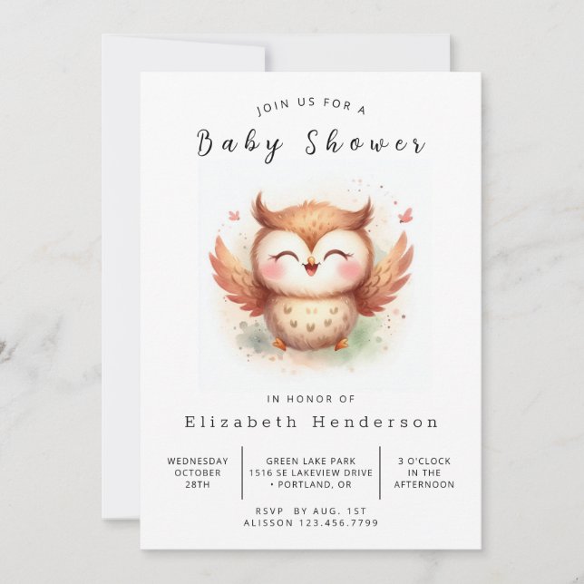 Invitation Baby shower de la Chouette moderne Boho (Devant)