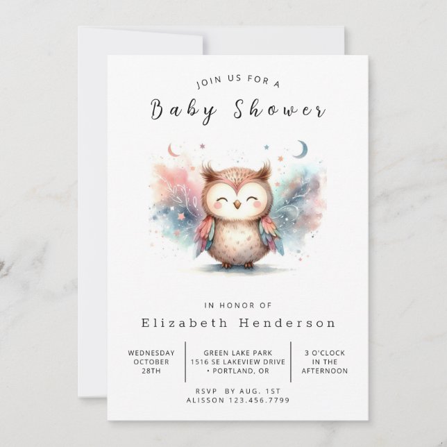 Invitation Baby shower de la Chouette numérique forestière (Devant)