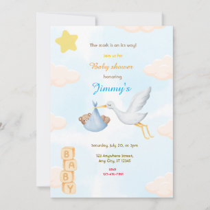 Invitation Baby shower de la cigogne bleue