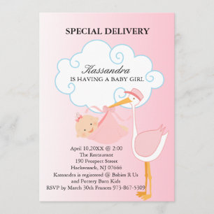 Invitation Baby shower de la cigogne rose