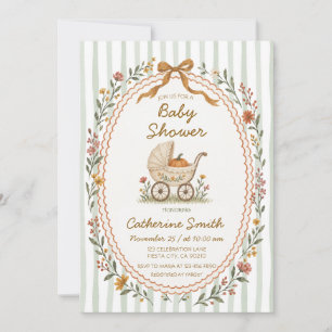 Invitation  Baby Shower de la citrouille de poussette florale