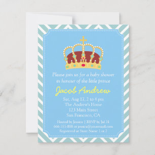 Invitation Baby shower de la Couronne Bleu Blanc Chevron