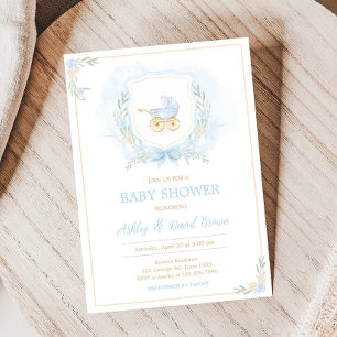 Invitation Baby shower de la crête d'aquarelle bleue