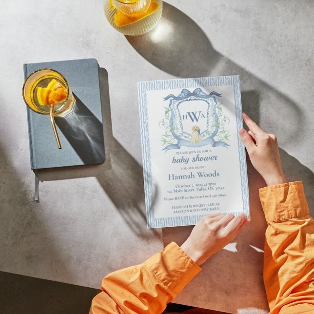 Invitation Baby shower de la crête de monogramme de chien (Créateur téléchargé)