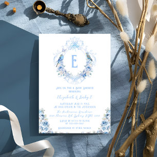 Invitation Baby shower de la crête florale Bleu Bow