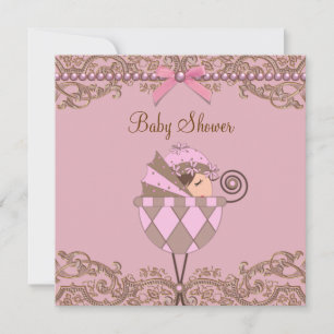 Invitation Baby shower de la dentelle des perles Brown roses