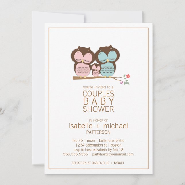 Invitation Baby shower de la famille Cute Owl Coup (Devant)