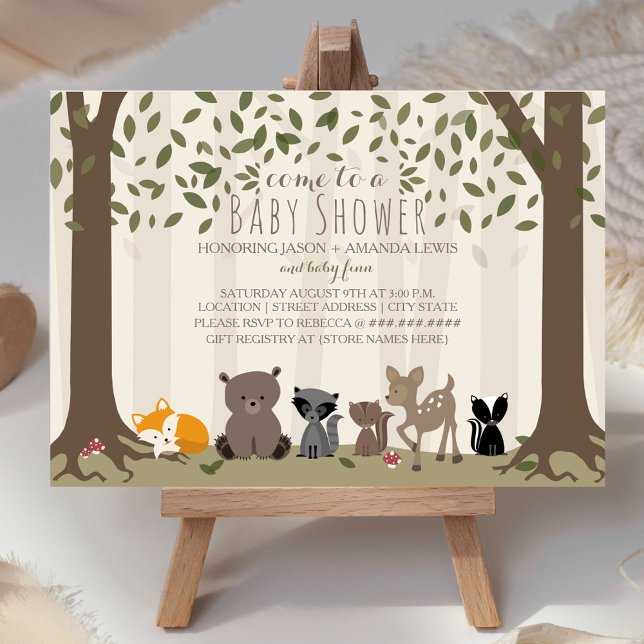 Invitation Baby shower de la famille des animaux de bois (Créateur téléchargé)