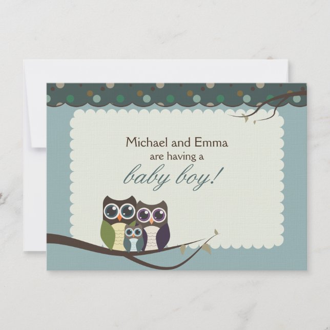 Invitation Baby shower de la famille Owl pour Boy (Devant)