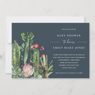 INVITATION BABY SHOWER DE LA FAUNE DE CACTI DE LA MARINE ROSE