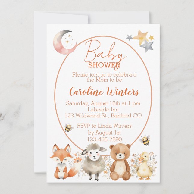 Invitation Baby shower de la faune forestière (Devant)
