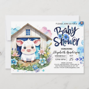 Invitation Baby shower de la ferme de rêve en aquarelle bleue