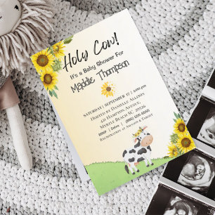 Invitation Baby shower de la ferme de tournesols de Vache Cut