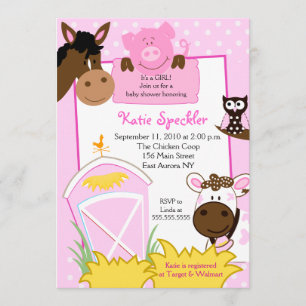 Invitation Baby shower de la ferme pour filles ros