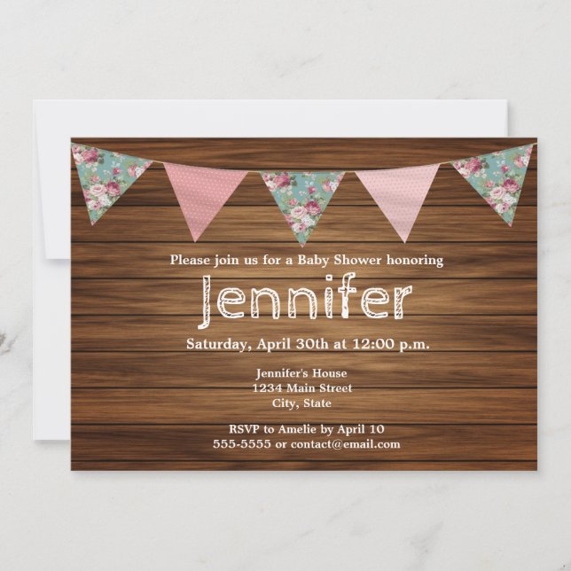 Invitation baby shower de la ferme rustique en bois (Devant)