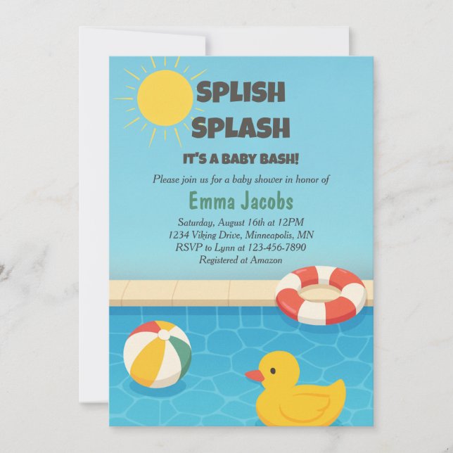 Invitation Baby shower de la fête de la piscine à  (Devant)