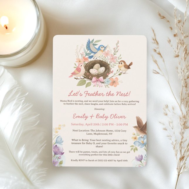 Invitation Baby shower de la fête de nidification des oiseaux (Cute Watercolor Bird Nesting Party Baby Shower Invitation)