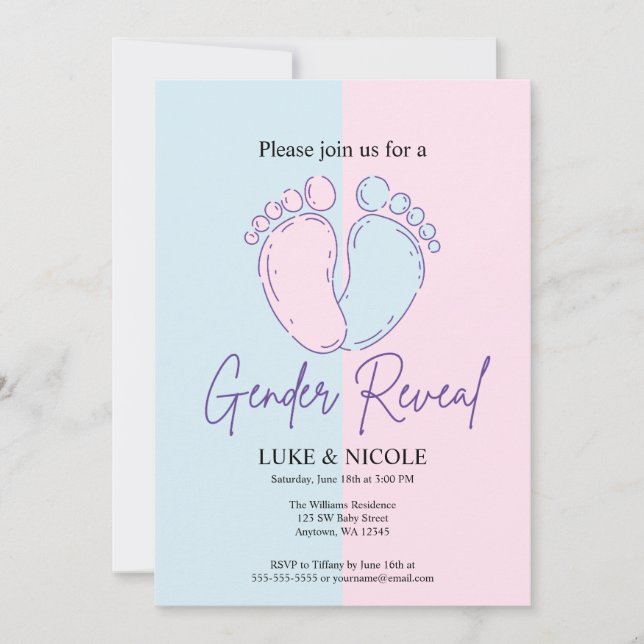 Invitation Baby shower de la fête de révélation de (Devant)