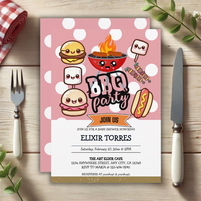 Invitation Baby shower de la fête du barbecue Cute Kawaii (Créateur téléchargé)
