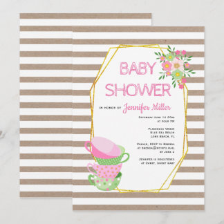 Invitation Baby shower de la fête du thé à fleurs rustique en