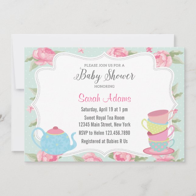 Invitation Baby shower de la fête du thé chic Shab (Devant)