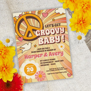 Invitation baby shower de la fête hippie des années 60