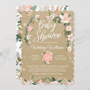 Invitation Baby shower de la fille blanche rose blanche flora