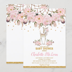 Invitation Baby shower de la fille Boho du Cerf Floral