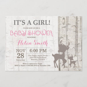 Invitation Baby shower de la fille cerf Bois rusti