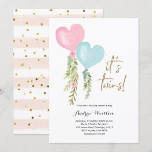 Invitation Baby shower de la fille de ballons jume