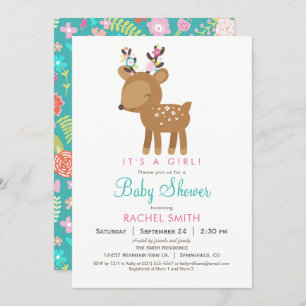 Invitation Baby shower de la fille de cerfs de Woo