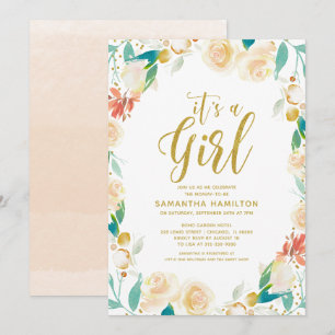 Invitation Baby shower de la fille de la couronne de fleurs d