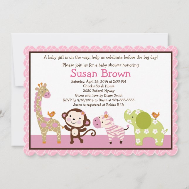 Invitation Baby shower de la fille de la jungle (Devant)