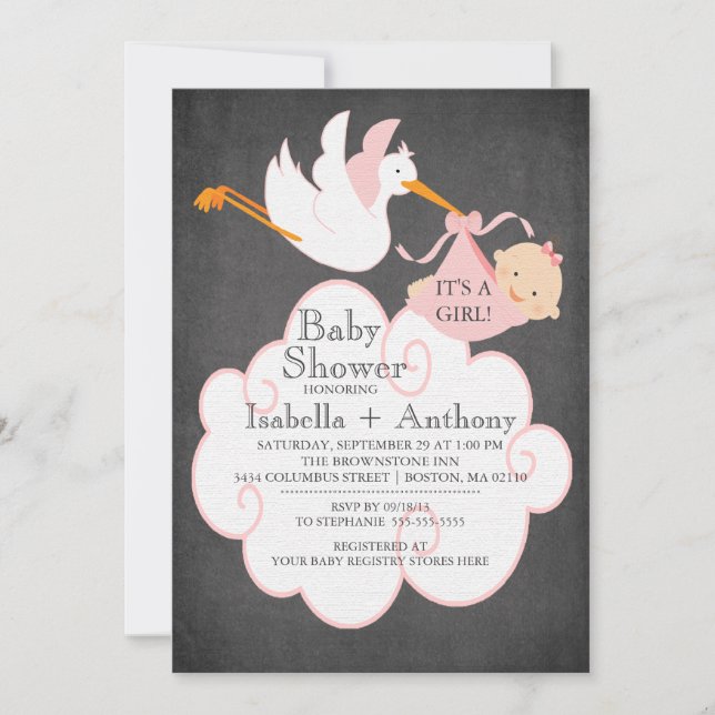 Invitation Baby shower de la FILLE de tableau de b (Devant)