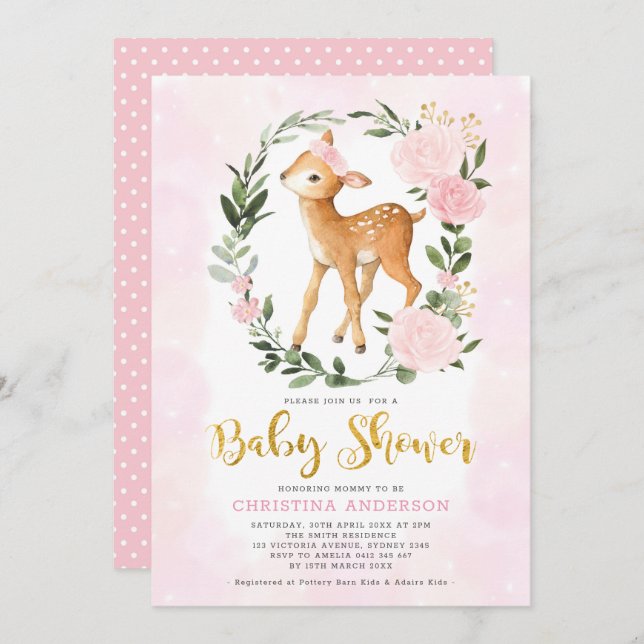 Invitation Baby shower de la Fille des Cerfs de la Floride de (Devant / Derrière)
