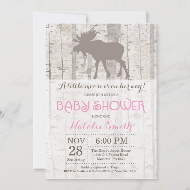 Invitation Baby shower de la fille d'orignal Woodl (Devant)