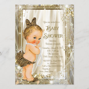 Invitation Baby shower de la fille Leopard Pearl Glam