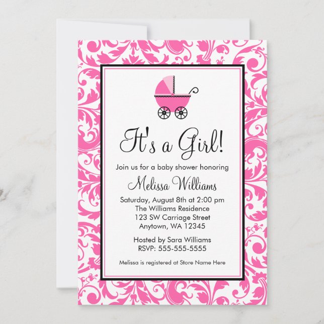 Invitation Baby shower de la fille porteuse de Damas de la to (Devant)