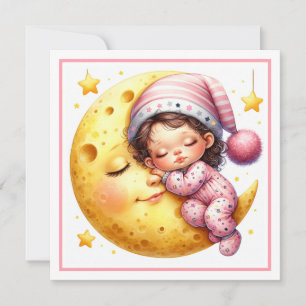 Invitation Baby Shower de la fille qui dort avec la Lune
