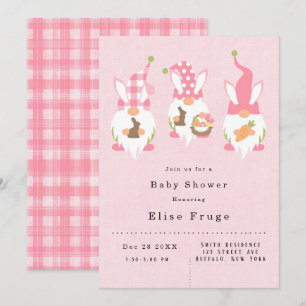Invitation Baby shower de la fille rose de Pâques Gnomes