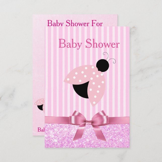 Invitation Baby shower de la fille rose Ladybug (Devant / Derrière)