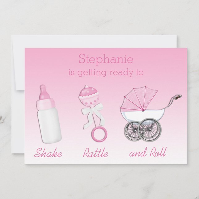 Invitation Baby shower de la fille Shake Rattle et Roll Girl (Devant)