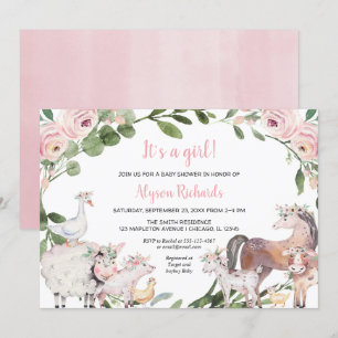 Invitation baby shower de la fillette florale d'aquarelle des