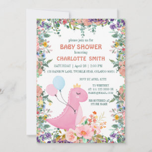 Invitation Baby shower de la flore de la couronne de dino mig